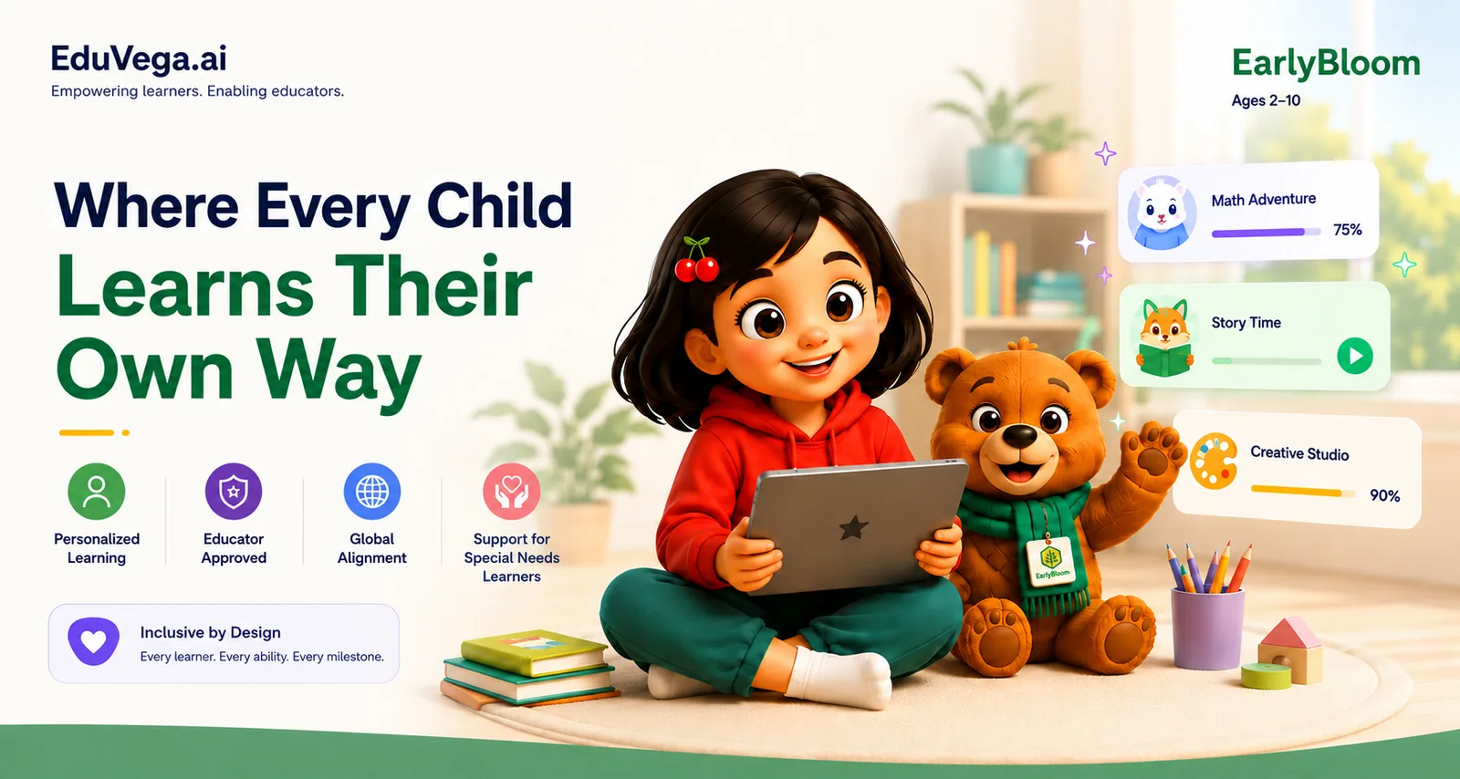 Child learning with EarlyBloom AI-powered education app